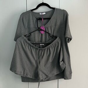 Gray Two-Piece Lounge Pajama Set - Top & Shorts